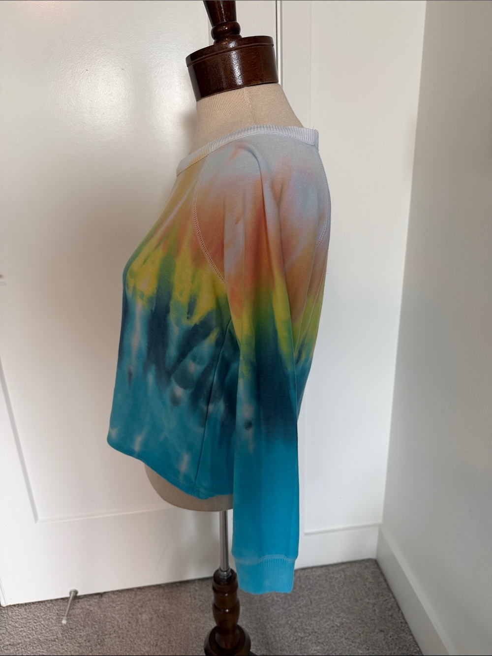 Chaser Women's Long Sleeve Tie-Dye crop sweatshirt in Blue, Yellow & Peach - Picture 2 of 5